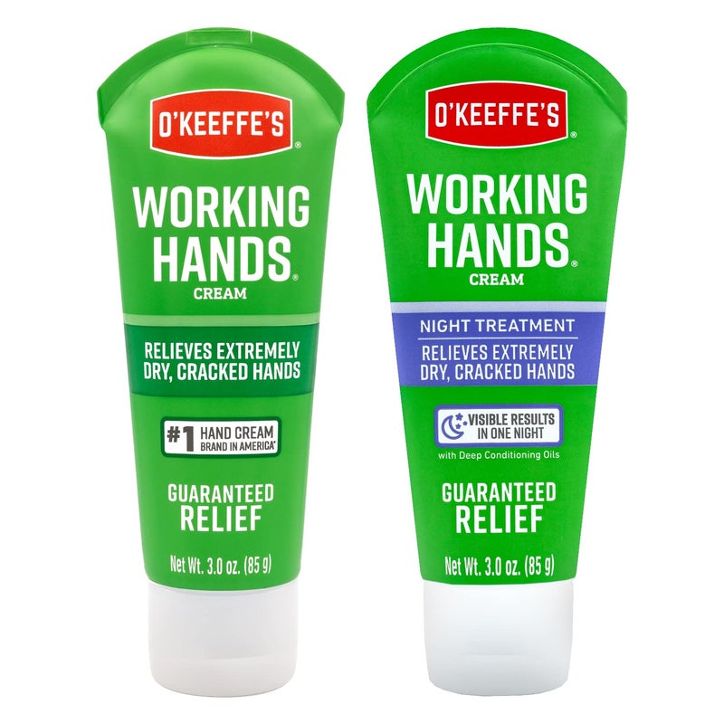 OKeeffes Working Hands Hand Cream Plus Night Treatment Cream Bundle  3 oz Tubes 2 total  Repairing Skincare for Cracked Dry Hands